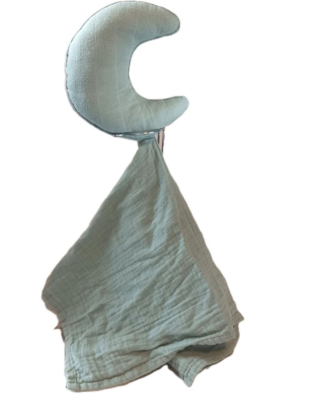 Mushie Moon Lovey Roman Green Organic Cotton Linen with Crescent Moon Plush 20x8
